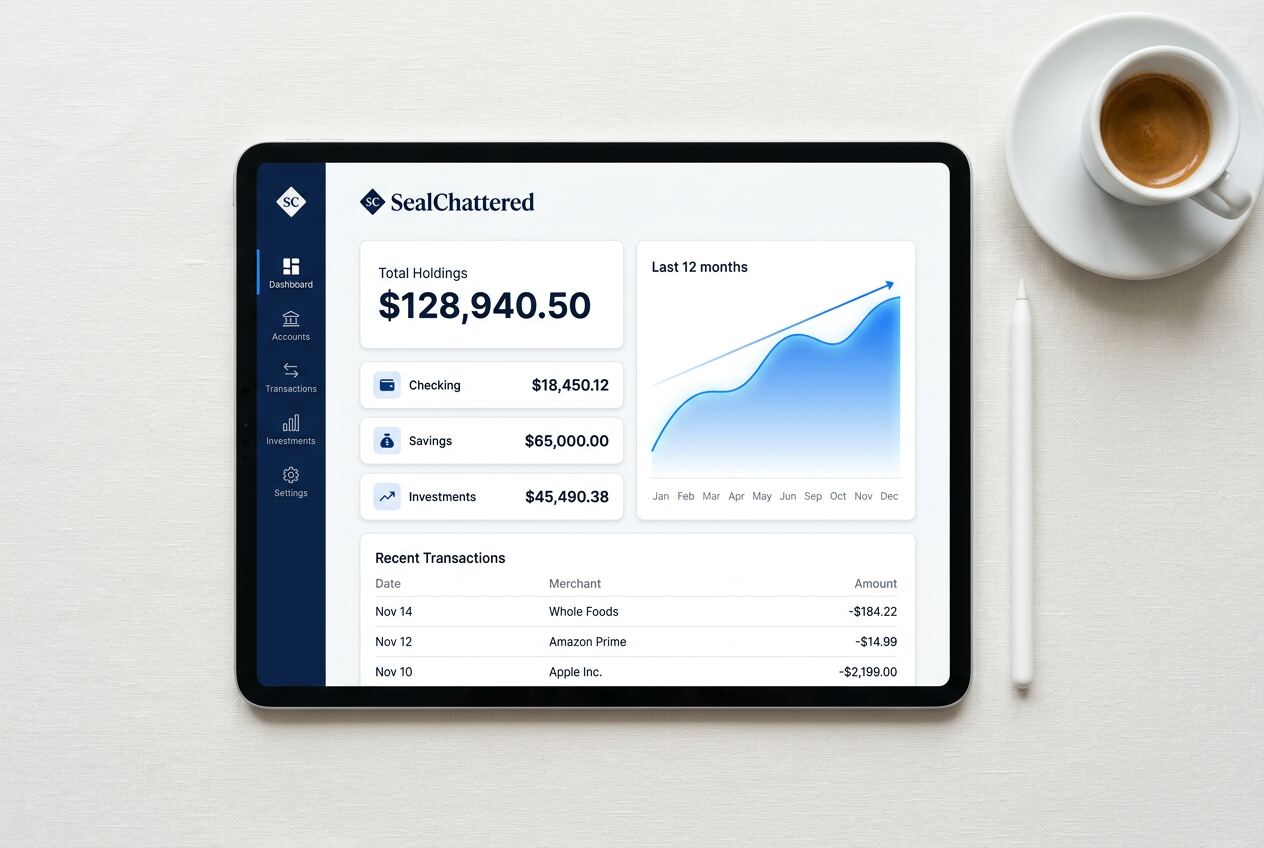 SealChattered banking dashboard on iPad Pro